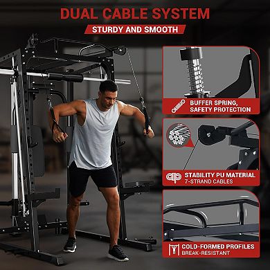 2000LBS Smith Machine Home Gym, Multi-Function Power Cage Squat Rack for Total Body Strength