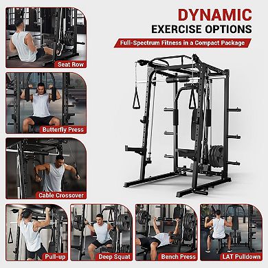 2000LBS Smith Machine Home Gym, Multi-Function Power Cage Squat Rack for Total Body Strength