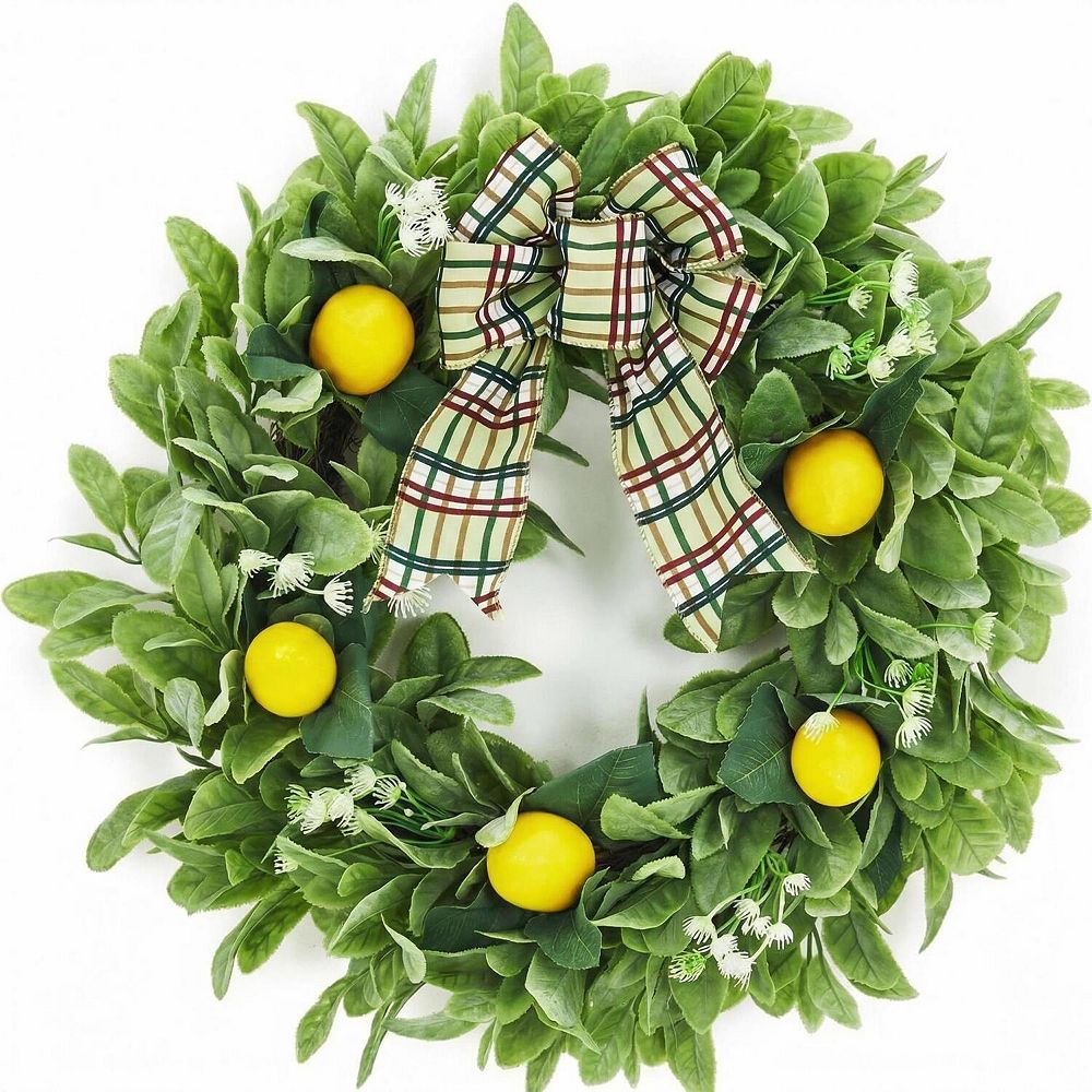 20 Inch Lemon Wreath, Spring Summer Wreath for Front Door Lamb Ear ...