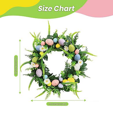 20" Spring Easter Wreath with Colorful Eggs Lambs Ear Leaves for Front Door Summer Holiday Wall