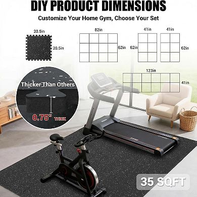 0.75 Inch Thick Exercise Equipment Mats, 12 Tiles Rubber & EVA Foam Interlocking Floor Tiles for Gym