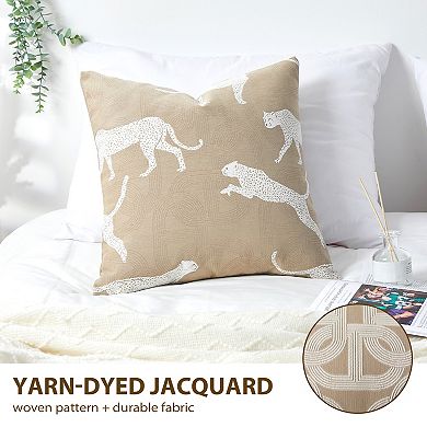 1Pc Leopard Jacquard Decorative Pillow Cover, Soft 18"x18" Animal Print Cushion Cases for Bed Sofa
