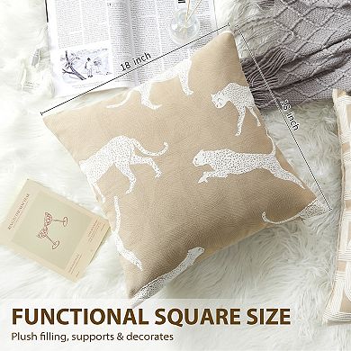 1Pc Leopard Jacquard Decorative Pillow Cover, Soft 18"x18" Animal Print Cushion Cases for Bed Sofa