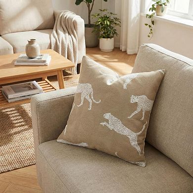 1Pc Leopard Jacquard Decorative Pillow Cover, Soft 18"x18" Animal Print Cushion Cases for Bed Sofa