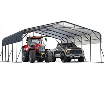 20x20FT Metal Carport Heavy-Duty Build with LED Light & Galvanized Steel Roof
