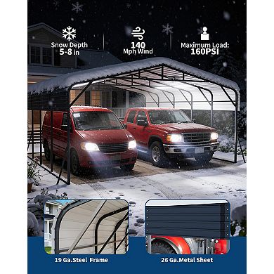 20x20FT Metal Carport Heavy-Duty Build with LED Light & Galvanized Steel Roof