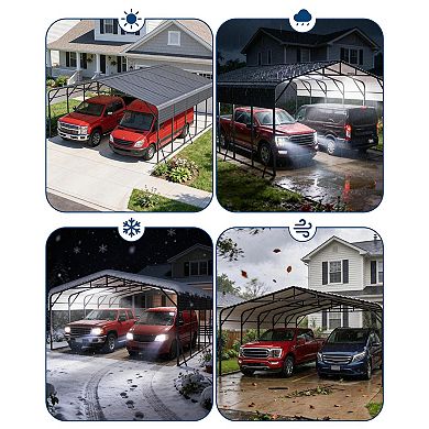 20x20FT Metal Carport Heavy-Duty Build with LED Light & Galvanized Steel Roof