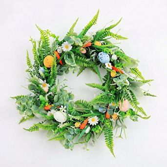 18" Easter Wreaths with Eggs, Artificial Spring Wreath with Carrot for Home Wall Window Farmhouse