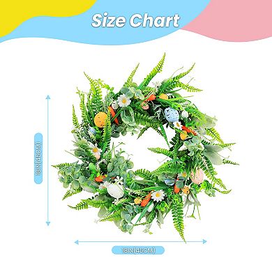 18" Easter Wreaths with Eggs, Artificial Spring Wreath with Carrot for Home Wall Window Farmhouse
