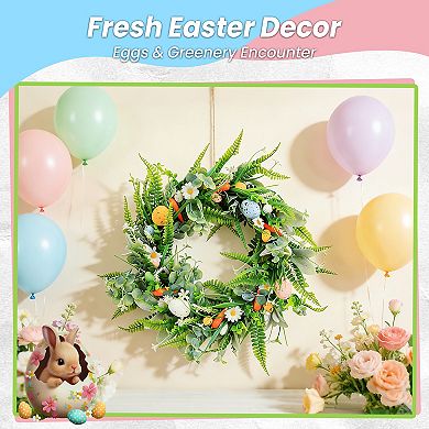 18" Easter Wreaths with Eggs, Artificial Spring Wreath with Carrot for Home Wall Window Farmhouse