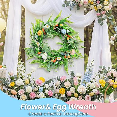 18" Easter Wreaths with Eggs, Artificial Spring Wreath with Carrot for Home Wall Window Farmhouse