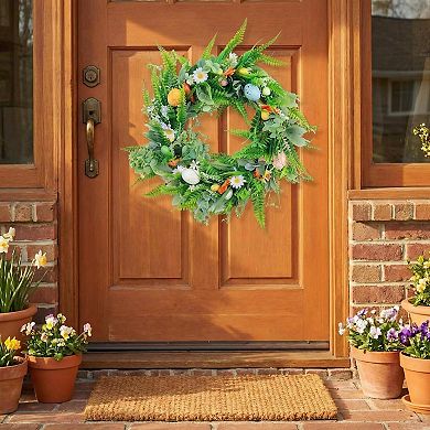 18" Easter Wreaths with Eggs, Artificial Spring Wreath with Carrot for Home Wall Window Farmhouse