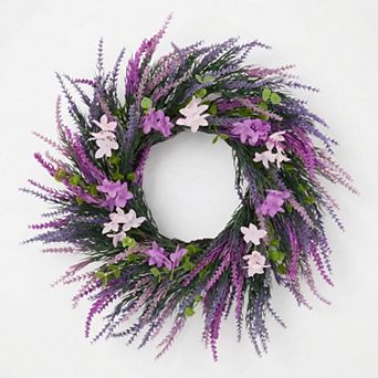 20" Artificial Purple Lavender Wreath, Wildflower Floral Wreath for Front Door Spring Wedding Decor