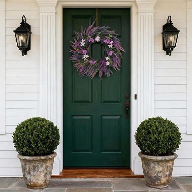 20" Artificial Purple Lavender Wreath, Wildflower Floral Wreath for Front Door Spring Wedding Decor