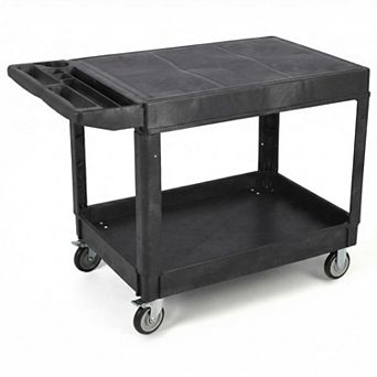 2-Shelf Rolling Utility Cart with Tool Organizer Handle, Heavy-Duty Service Cart for Garage