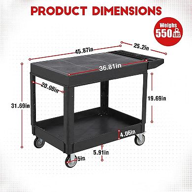2-Shelf Rolling Utility Cart with Tool Organizer Handle, Heavy-Duty Service Cart for Garage