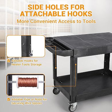 2-Shelf Rolling Utility Cart with Tool Organizer Handle, Heavy-Duty Service Cart for Garage