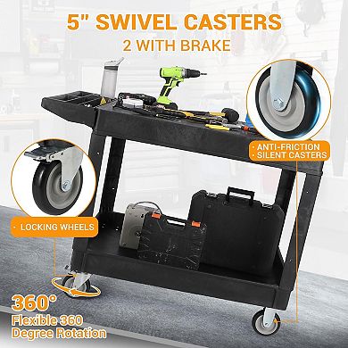 2-Shelf Rolling Utility Cart with Tool Organizer Handle, Heavy-Duty Service Cart for Garage