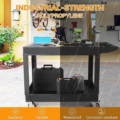 2-Shelf Rolling Utility Cart with Tool Organizer Handle, Heavy-Duty Service Cart for Garage