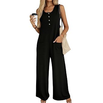 Women One Piece Jumpsuits Sleeveless Tops Casual Loose Fit Wide Leg Pants Rompers