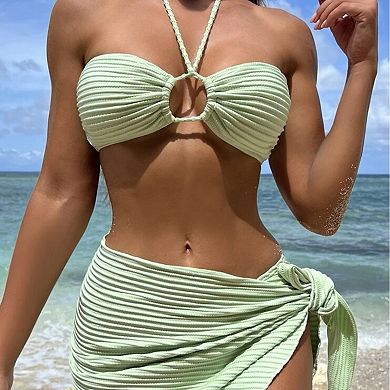 Women 3 Piece Bikini Set Triangle Halter Swimsuit Swimwear Short Skirt Bathing Suits