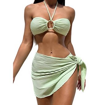 Women 3 pc Bikini Set Triangle Halter Swimsuit Swimwear Short Skirt Bathing Suits