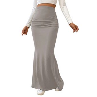 Mermaid Maxi Skirt for Women Comfy High Waist Maxi Dress Knit Ruched Flare Long Skirt