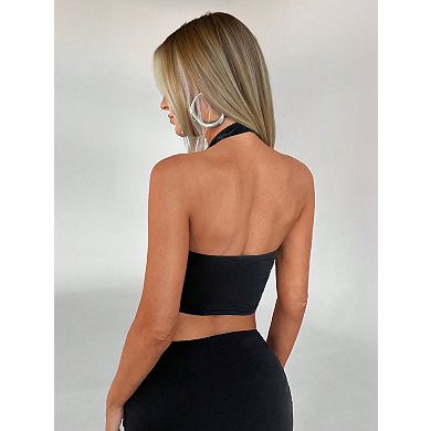 Women's Halter Neck Backless Crop Tank Top