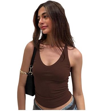 Women V Neck Tank Top Ribbed Long Tank Fitted Basic Cami Tops
