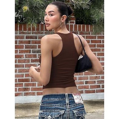 Women V Neck Tank Top Ribbed Long Tank Fitted Basic Cami Tops