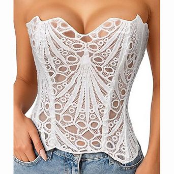 Women's Color Block Strapless Corset Bustier Top Lace Up Overbust Corset Shapewear Body Shaper