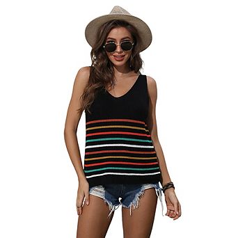 Women Summer Crochet Sleeveless Sweater Vest V Neck Knit Tank Tops Casual Loose Cami Tops