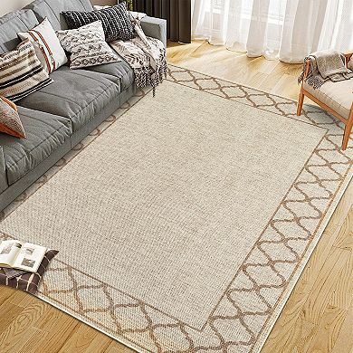 Washable Modern Black Bordered Area Rug for Indoor/Outdoor Farmhouse Decor