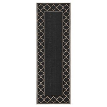 Washable Modern Black Bordered Area Rug for Indoor/Outdoor Farmhouse Decor