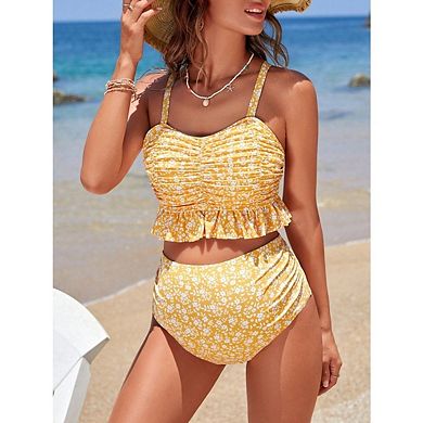 Women's Ruffle Bikini Swimsuits V Neck High Waisted 2 Piece Bathing Suits