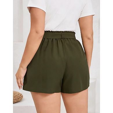 Women's Plus Size Drawstring Elastic Waist Shorts Oversized High Waisted Shorts with Irregular Hem