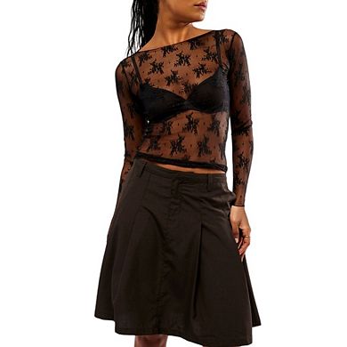Womens Mesh Long Sleeve Tops Crew Neck See Through Lace Tee Shirts