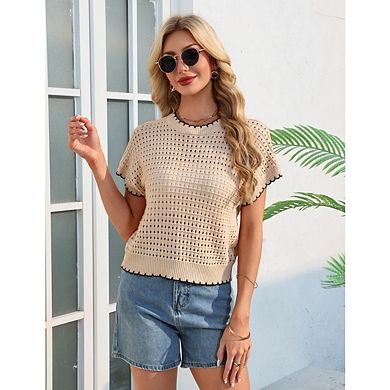 Crochet Cap Sleeve Sweater Pullover Cute Spring & Summer Beach Vacation Top