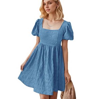 Women Summer Casual Dresses Ruffle Hem Short Sleeve Loose Swing Tunic Mini Dress