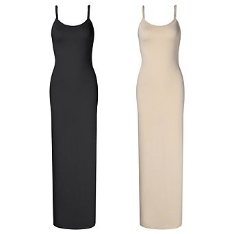 Women's 2 Pack Spaghetti Strap Bodycon Dresses Scoop Neck Sleeveless Casual Long Tank Dresses Set