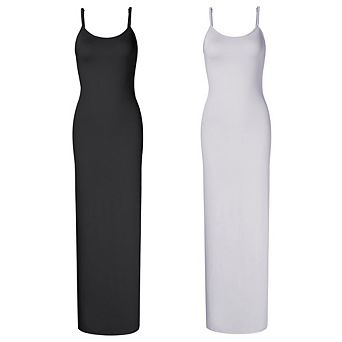 Women's 2 Pack Spaghetti Strap Bodycon Dresses Scoop Neck Sleeveless Casual Long Tank Dresses Set