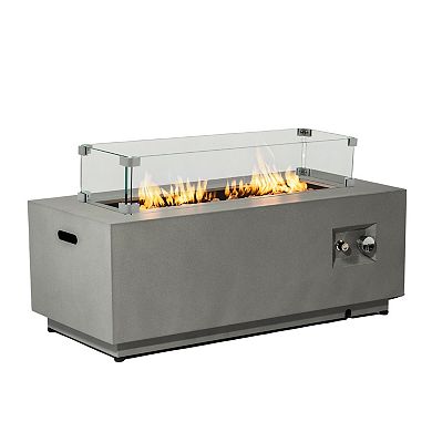 Eazegath 42" Outdoor Rectangular Steel Propane Fire Pit Table with Glass Wind Guard and Tank Cover