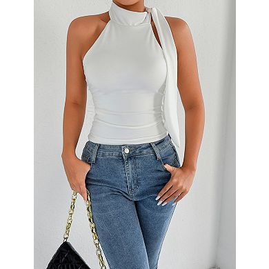 Women's Halter Neck Tie Back Crop Tank Top