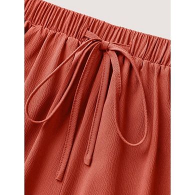 Plus Size Womens Wide Leg Pants Elastic Waist Casual Loose Drawstring Vacation Pants with Pockets