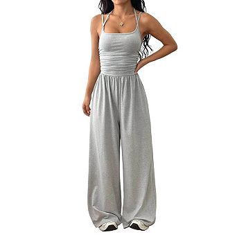 Women Solid Color Casual Fashion Jumpsuit Sleeveless Stretch Jumpsuit with Pockets
