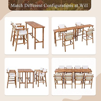 Eazegath 6-Piece Outdoor Acacia Wood Bar Set with 2 Table and 4 Armchairs