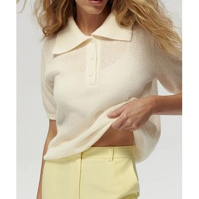 Women's Knit Polo Shirt Puff Sleeve Short Sleeve Sweater Top