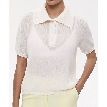 Women's Knit Polo Shirt Puff Sleeve Short Sleeve Sweater Top