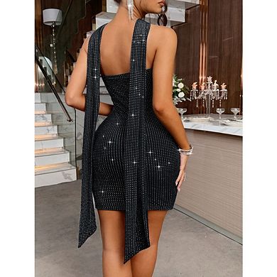 Women's Sequin Strapless Dresses Sleeveless Tube Elegant Mini Bodycon Dress