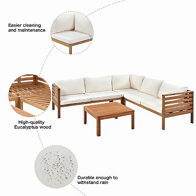 Eazegath 4-Piece Outdoor Acacia Wood Sectional Sofa Set with Coffee Table and Cushions